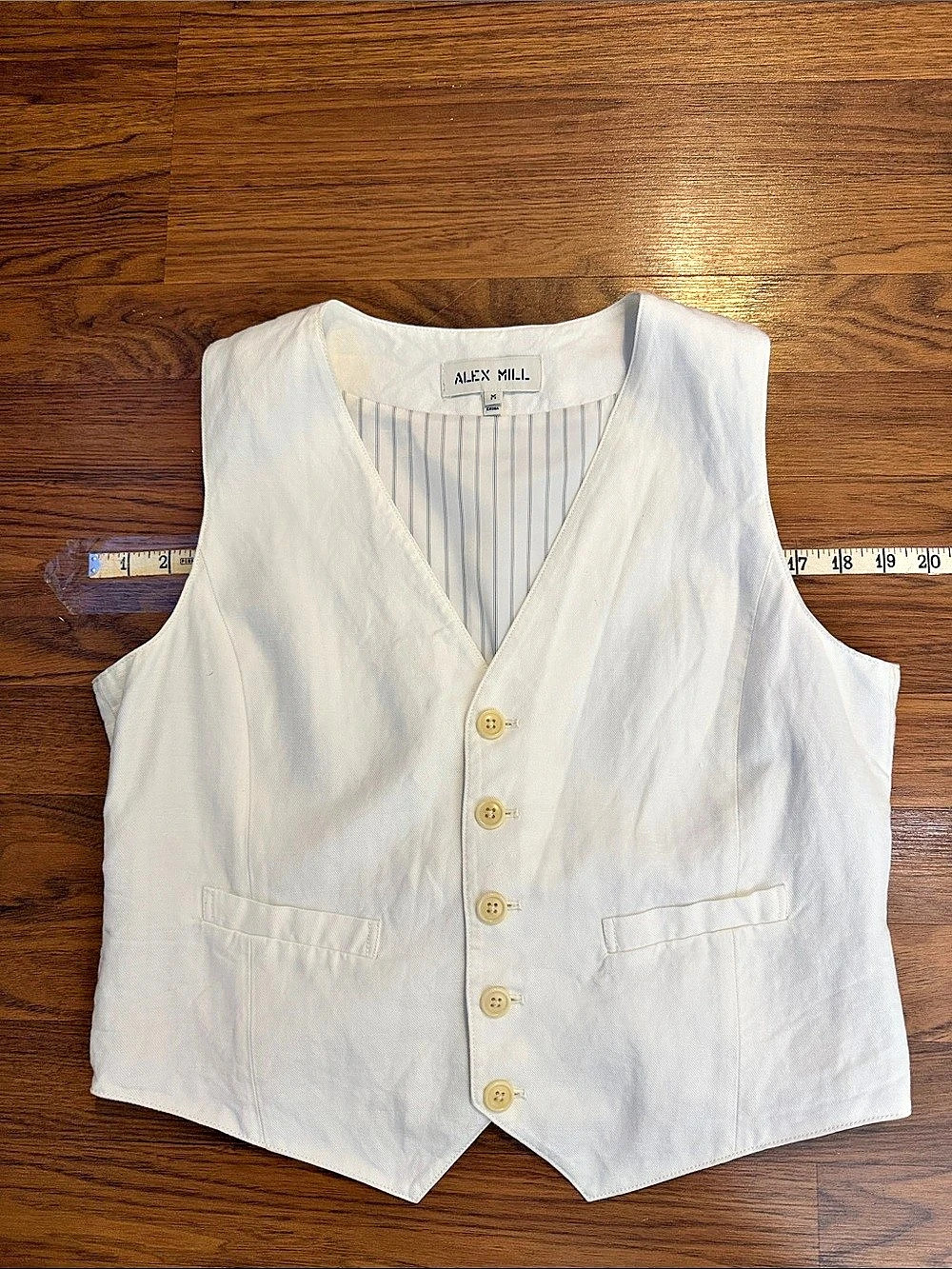 Alex Mill Vest in Linen Striped White Medium